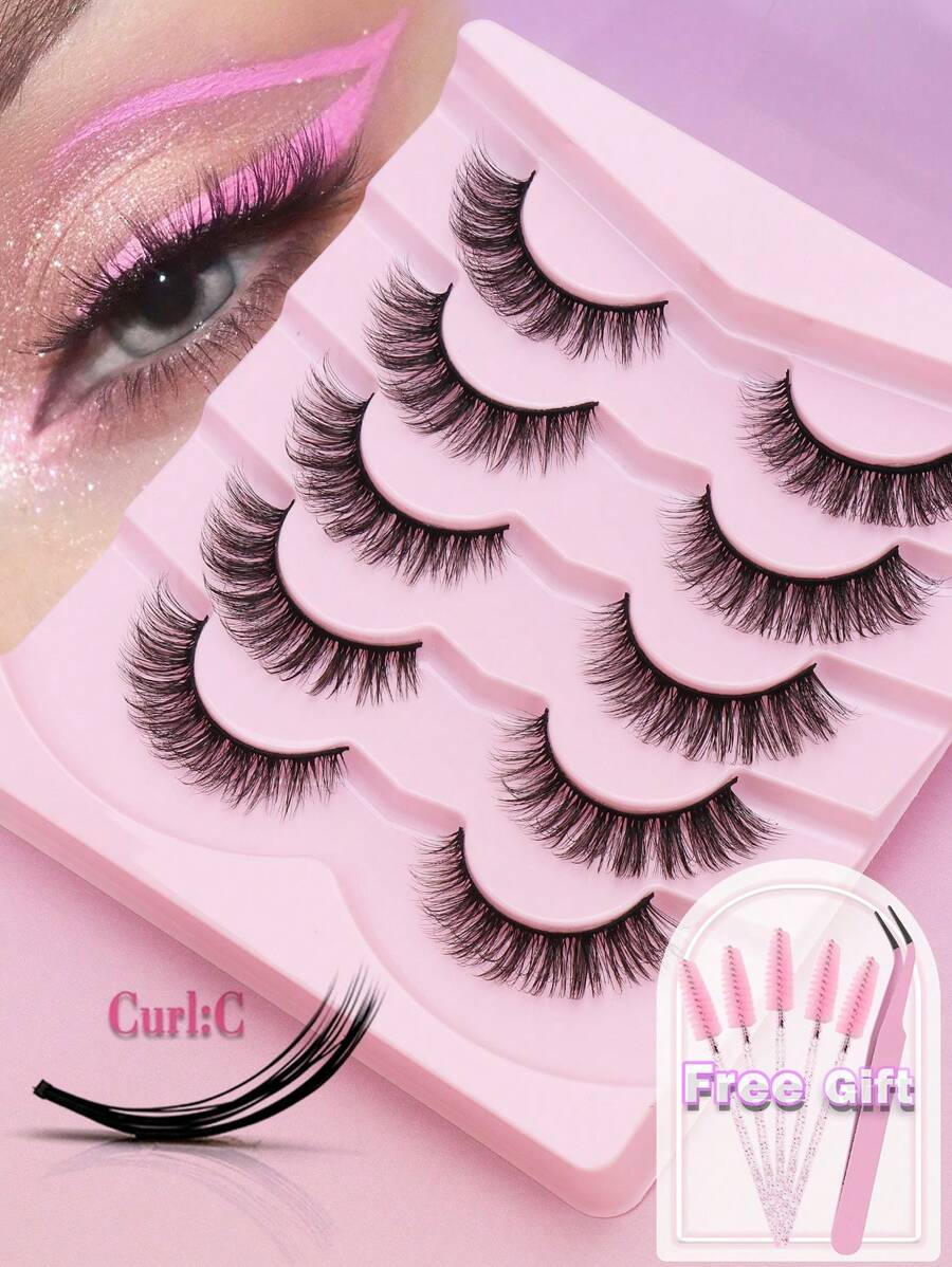 5 Pairs Of Natural False Eyelashes Fluffy And Soft 3D Mink Eyelashes Long Silky Eyelashesdaily Work Meetings Natural False Eyelashes Comfortable To Wear With Eyelashes Hand-Made Wing Elongated Natura Full False Eyelashes Free Eyelash Tweezers And Eyelash Brushes Flying Policewoman, Bride, Student Birthdays Are All Available