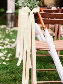 10/5pcs/1pc White Satin Ribbon Bow Chair Ribbon, Pure White Decorative Ribbon Wedding Aisle Decorative Pendant, Event Party Wedding Chair Decoration, White Satin Elegant Ribbon Bench Bow With Long Tail, Wedding Banquet Chair Back Flower Bow Silk Scarf, Used For Bridal Shower, Reception, Wedding Ceremony, With Long Tail