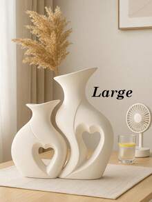 Set de 2 vaze din rășină în formă de inimă, cu goluri, - Sculptură decorativă minimalistă, potrivită pentru sufragerie, dormitor, hol sau ca și cadou | Decor modern pentru casă alb-negru, potrivit pentru vară, absolvire, casă nouă și decor pentru cameră de la școală, Vază din sticlă - Multicolor - Vizualizare 3