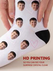 1 Pair Of Customized Face Children's Mid Tube Socks, Put Any Face On Socks,Boy And Girl, Personalized Socks For With Photos, Interesting Customized Picture Pairs With Medium To Long Socks, Suitable For Valentine's Day, Birthdays, Gift Giving