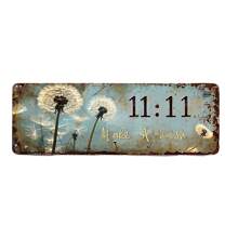 Vintage Edelstahl "11:11 Mach einen Wunsch" dekorative Plakette mit Pusteblumen-Motiv - vielseitig verwendbar für Wand, Veranda, Garage - wetterfest, staubdicht, ideal für Innen- und Außendekoration und Geschenke - englischer Text