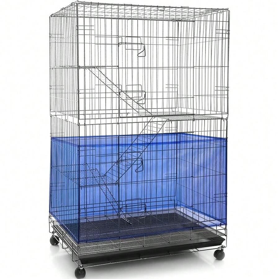 New-  Large Bird Cage Seed Catcher,Bird Cage Cover Net Skirt Guard,Adjustable Soft Airy Mh Net For Parrot Parakeet Aw(118 X 15 Inch/ 300 X 37 Cm,Blue) - 藍色 118 x 15 英寸 300 x 37 厘米 - 查看 1