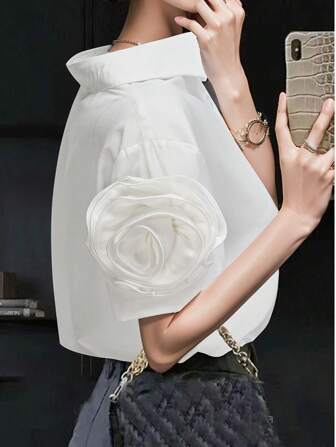 Fashion Women Casual Versatile Designed Floral 3D Print Short Sleeve Shirt