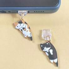 Lindo tapón antipolvo para teléfono móvil con diseño de gato, conector de carga para Android y Apple Type-C, pendiente de auriculares - Multicolor - Ver 4