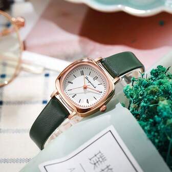 1 Pc The Fresh And Simple And Artistic Female Student Square Simple Female Watch Retro Belt Small Square Watch Watch