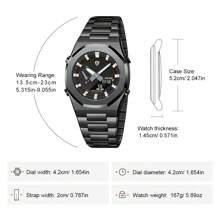 1pc Men's Executive Watch With Dual Display, Alarm And Date Function, Stainless Steel Strap
