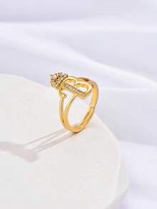 1 件时尚个性化锆石 26 字母戒指，女士可调节情侣戒指，奢华礼物，海外全新设计