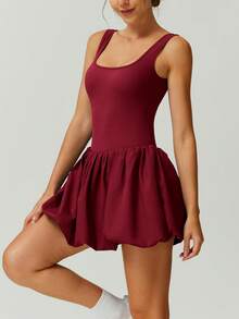 NcmRyu 1 件女士瑜伽、跑步、网球运动连衣裙 - 紅色 - 查看 7