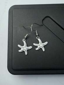 1 Par de Brincos Pingente Decorado com Cristais em Formato de Estrela do Mar Estilo Praia, Uso Versátil Diário e de Presente para Mulheres