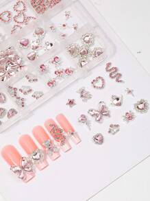 1box Cute Nail Drill Pink Heart Magic Wand Nail Jewelry Sets - Nail Art Jewelry Sets And Nail Technique Supplies That Nail Artists Must Have For Women And Girls Diy Glamorous Nail Art Decorations, Explore The Charm Of Nails