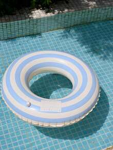 1 件泳池配件，条纹印花蓝色成人泳池充气浮床，泳池派对和海滩的完美夏季礼物，泳池筏躺椅 - 藍色 - 查看 5