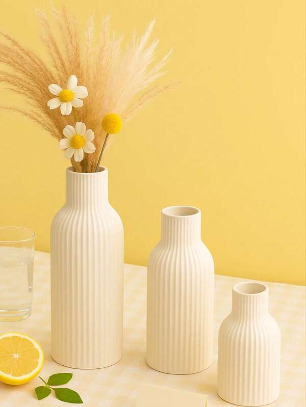 Jarrón decorativo blanco acanalado moderno - Tamaño corto, mediano o alto, Accesorio minimalista de mesa o piso para sala de estar, dormitorio, entrada, regalo de graduación o decoración de verano
