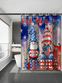 1/4 pièces Set de rideau de douche pour la fête de l'indépendance, avec imprimé de gnome du jour de l'indépendance américaine, rideau de douche avec drapeau américain, motif bannière étoilée, en tissu de polyester, set de salle de bain avec 12 crochets, tapis antidérapant, tapis en U, couvercle de siège de toilette, décoration du Memorial Day et du jour de l'indépendance, Toute saison