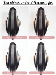 24" Black With White Highlights 13x4 Lace Front Wig Heat-Resistant Ombre Straight Synthetic Wig Pre-Plucked Hairline Free Part Perfect For Daily Wear & Parties - Điểm nhấn màu trắng - Xem 9