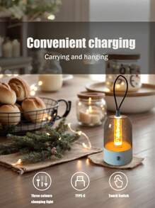 1pc Portable Camping Light, Transparent Lampshade, Touch Switch, Room Decorative Light, Flexible Outdoor Light For Hanging And Standing, Dimmable Camping Light, Rechargeable, Balcony Light, Camping Light, Outdoor Table Light