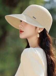 1 件女士夏季/秋季新款草编太阳帽，沙滩旅行度假防晒帽，适合户外散步、购物、日常穿着