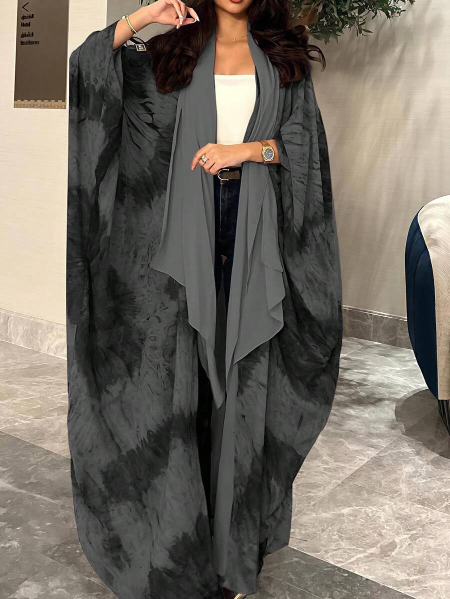 1 chiếc Abaya dáng rộng, thanh lịch, thoải mái, làm từ vải satin in họa tiết tinh tế, kiểu dáng Ả Rập Dubai, Saudi Arabia, thích hợp mặc hàng ngày và dự tiệc, không kèm khăn trùm đầu, phù hợp cho lễ Eid mùa xuân. - Nhiều màu - Xem 1