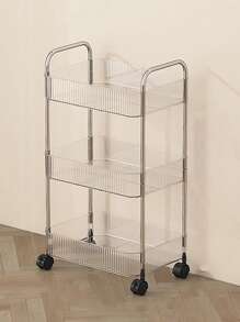1pc Household Transparent Movable Cosmetic Small Cart Storage Rack, Large Capacity Multifunctional Bathroom Finishing Display Rack, Bathroom Accessories
