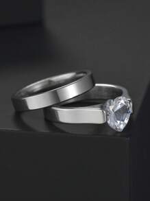 1 Pc Stainless Steel 6mm Bling Zirconia Wedding Couple Rings For Women Men Lovers Gold Color Jewelry Sets Engagement Gift