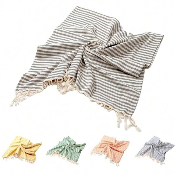 YEUZLI 1pc Striped Hammam Turkish Beach Towel Fouta Fast Drying XXL Towel 100x180cm/39*71inch Suitable For Spas, Beaches, Pools, Gyms And Bathrooms Bathroom Decor Summer Travel Essentials Travel Accessories Beach Essentials