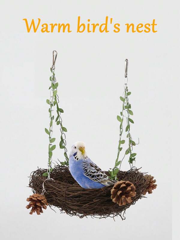 1pc Parrot Bird Nest, Woven Nest, Breeding Box, Bird Nest, Warm Bird Nest, Natural Pine Cone Vine Nest, Educational Bird Supplies, Bird Cage Accessories