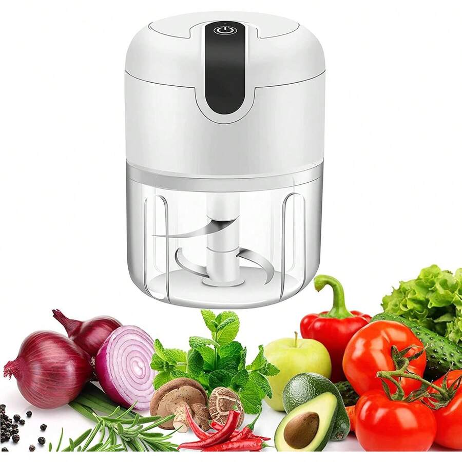 Electric Mini Garlic Chopper,Food Processor,Portable Cordless Garlic Mincer Masher,Meat Grinder With USB Charging For Vegetable,Chili,Fruits,Ginger,Baby Food,Seasoning 250ml(White)