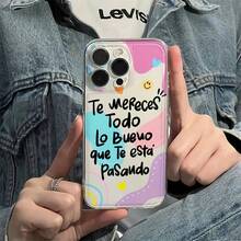 ​​"Positive Vibes Clear Case" Phone Accessories - Inspirational Quote + Soft Pastel Design | Shockproof, Slim Fit For IPhone 16/15/14/13 (Cute & Motivational)​ - Clear - View 4