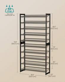 SONGMICS Shoe Rack, 10-Tier Shoe Organizer, Metal Rack For Garage, Set Of 2, 5-Tier Stackable Shelf, With Adjustable Flat Or Angled Shelves, 40-50 Pairs - 黑色 - 查看 7