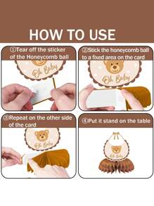 9 件/1 套 - 婴儿淋浴泰迪熊蜂巢中心装饰，“Oh Baby”3D 奶油色蜂巢中心装饰，用于揭示婴儿淋浴性别，婴儿生日派对礼物（棕色） - 棕色 - 查看 4