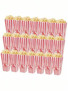 2pcs/4pcs/8pcs Reusable Plastic Popcorn Container Red And White Striped Classic Retro Style Popcorn Bucket, Suitable For Movies And Parties,Party Supplies. - Multicolor - View 3