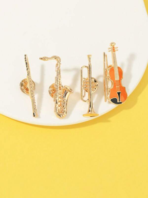 1/4pcs Music Lover's Delight! Trumpet, Saxophone, Flute, Violin Shaped Brooches, Exquisite Metal Craftsmanship, Play Fashionable Melody, Decorate Outfits, Showcase Musical Passion~ #Instrument Brooches #Fashion Accessories