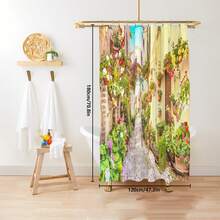 1pc/4pcs Street View Pattern Bathroom Accessory Set Include Waterproof Shower Curtain With 12 Hooks, Non-Slip Bath Mat, U-Shaped Toilet Mat And Closed Toilet Seat Cover, Multipurpose Bathroom Decor Set Bathroom Accessories Back To School