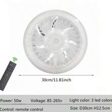 1 peça, 50 W, luz de ventilador de teto inteligente para sala de estar, controle remoto, luz de ventilador LED tricolor regulável, soquete E27, luz de ventilador de teto moderno para quarto, 30 cm-11,81 polegadas, tampa de PC de diamante de plástico ABS, luz de ventilador LED de superfície montada, adequada para sala de jantar, mesa de cozinha, fácil de instalar, AC85-265V