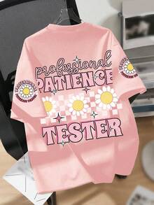Tween Girl Casual Simple Girl T-Shirt Sunshine Flowers Pattern Vacation Holiday Style Kids Clothes Girls Pullover Round Neck Short Sleeve T-Sleeve Spring And Summer New Short Sleeve Top - Pink - View 1