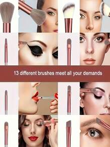 13 Makeup Brush Set Soft Bristle Brush + Cloth Cover Blush Brush Eye Shadow Brush Concealer Brush Contouring Brush Beauty Tool