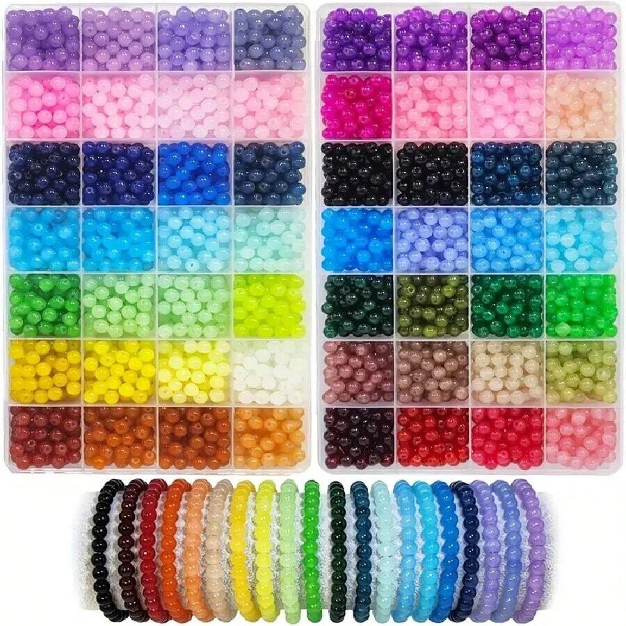 840/1680PCS 6mm Glass Beads For Jewelry Making, 56 Colors Crystal Beads Bracelets Making Kit, Round Beads Suitable For Beginners - Multicolor - View 1