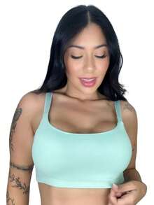 Kit 4 Top Feminino Academia Com Bojo Removível Sustentação Cropped Alça Larga Confortável Microfibra - Multicolorido - Visão 6