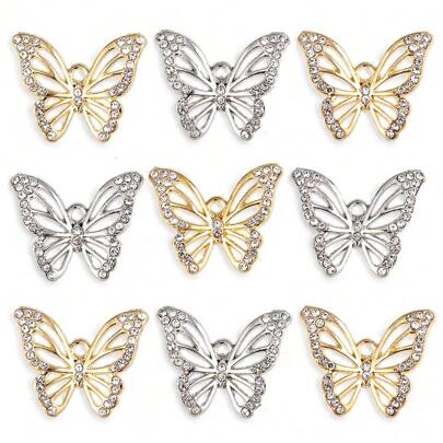 10pcs Gold & Silver Butterfly Shaped 3D Lively Zinc Alloy Pendant Necklace & Earring DIY Accessories
