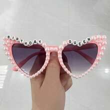 1 Stück Damen neu Vollrahmen Herzförmige Brille modisch "Geburtstagskönigen" Buchstaben Rahmen Vogue mehrfarbige Tönung mit falschen Perlen Niedlich populäre Mode Brille für Geburtstagsfeiern, Sommer Strand Urlaub, Outdoor, Reise - Verschiedenfarbig - Übersicht 17