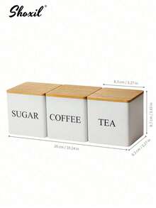 3 件套带竹盖的密封咖啡储存罐 - 方形铁艺艺术展示容器，用于咖啡豆、茶、零食和干粮、厨房食品储藏室整理（3 件套）