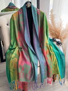 1 pezzo Sciarpa in jacquard con motivo paisley, elefante e floreale, scialle arcobaleno bohémien, leggera e versatile per la moda primavera/autunno, viaggi e fotografia