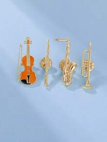 1/4件音乐爱好者的喜悦！小号、萨克斯、长笛、小提琴造型胸针，精湛的金属工艺，演奏时尚旋律，装饰服装，展现音乐激情~#乐器胸针#时尚配饰 - 彩色 - 查看 8
