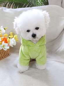 1 pieza Ropa para mascotas Conjunto corto de franela con diseño de perrito feliz - Mascota con antena - Verde - Ver 4