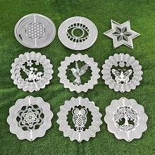 3D 流動風旋轉捕風器 戶外庭院花園窗戶懸掛裝飾 不鏽鋼鏡面風鈴雕塑 護身符冥想吊飾 - 銀色 - 查看 5
