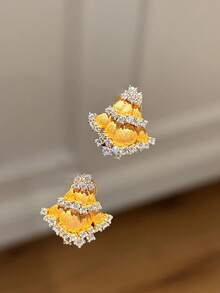 1pc Retro New Chinese Style Textured With Rhinestones Christmas Banana Tree Earrings, Delicate & Unique, Luxury & Versatile Jewelry Suitable For Women's Daily, Festive, Party Wear, Birthday Gift - Gold - View 2