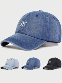 1 女士全新纯色纽约刺绣牛仔户外多功能防晒棒球帽日常 - 藏蓝色 - 查看 1