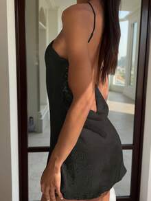 Sexy Beaded Spaghetti Strap Backless Mini Dress, Back To School Party Dress, Homecoming Dress - Black - View 3