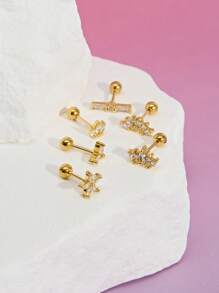 DareSee 6 Pcs Stud Earrings For Women Fashion Shiny Cubic Zirconia Cartilage Earrings Stainless Steel Gold Color Stud Earrings Helix Daith Tragus Piercing Jewelry For Party Gift MusicFest Y2KFest
