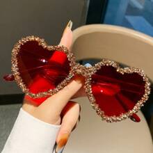 1 pièce Lunettes de mode avec strass en forme de cœur, décoration scintillante pour lunettes, pour fête, séance photo, port quotidien. à la mode pour femmes et dames, accessoires de plage Vintage Y2K Saint-Valentin, pour l'été, la plage, les vacances, l'extérieur, les voyages