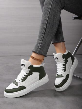 女士百搭高帮运动运动鞋，四季休闲运动鞋，白色/黑色/绿色/黄色/红色/棕色防滑轻便运动鞋，厚底运动鞋，圆头系带女鞋，适合派对、日常穿着、学生礼物